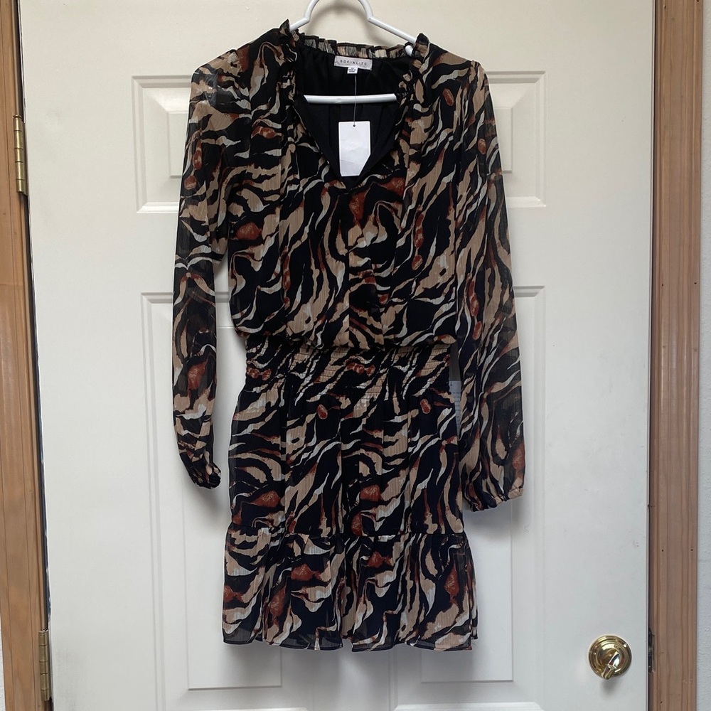Nordstrom Long Sleeve Animal Print Dress - Black and Brown